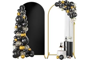 HEMMOTOP Metal Arch Backdrop Stand and Cover Set 7.2 ft, Wedding Arch Stand with Black Cover for Party, Birthday, Wedding, Bridal Shower, Baby Shower (Black, 7.2 ft)