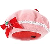 IMIKEYA Strawberwomen Beret Hat:Strawberry Fruit Hat Wool Beret French Style Wool Cap Beanie Cap for Women and Girls Halloween Christmas Casual Use