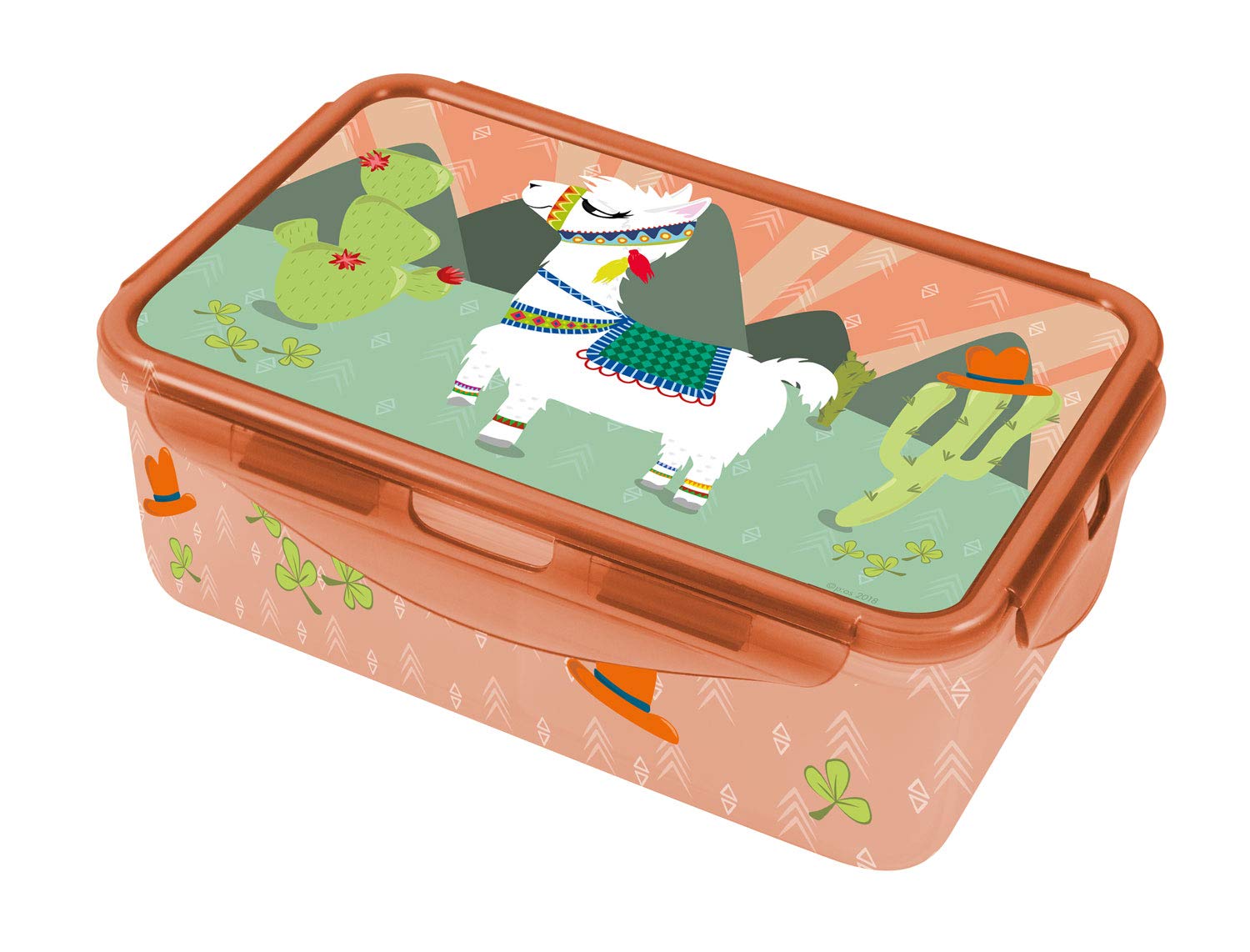 POS 30033 Lunch to Go Clip Box with Trendy Lama Motif, Approx. 20.5 x 13.5 x 7 cm, 2 Removable Inserts, Leak-Proof, Microwave and Dishwasher Safe, zer Safe, BPA and Phthalate