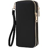 FashionPuzzle Double Zip Around PU Leather Wristlet Cell Phone Wallet | Double Zip, Around