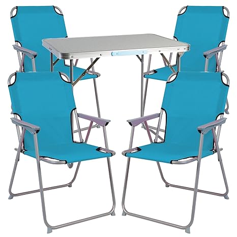 Mojawo 5tlg. Campingmöbel Set Alu Camping L70xB50xH59cm 1x Campingtisch mit Tragegriff + 4 Campingstühle Petrol Stoff Oxfort