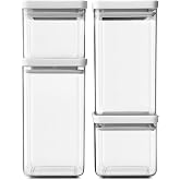 Brabantia Tasty+ 4pc Stackable Food Canisters Set (Light Gray) 2x 0.7qt &amp; 2x 1.7qt BPA-Free Space-Saving Jars with Silicone Seal Lids for Freshness
