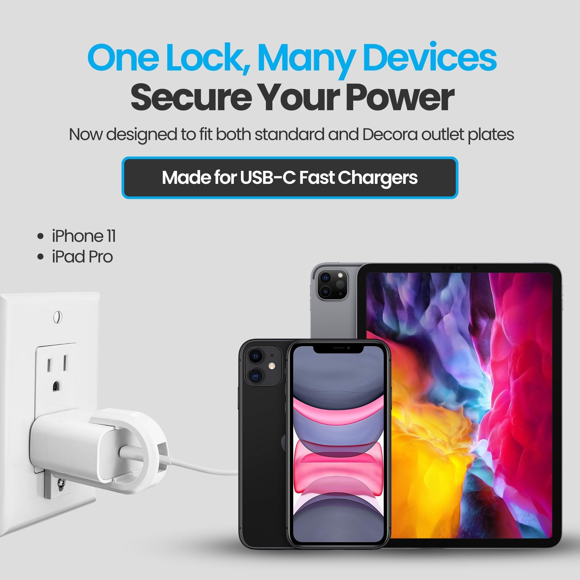 Lock Socket USB-C Fast Charger Lock- Anti Theft Chid-Safe. Firmly Secures iPhone Chargers from Unplugging w/Security Screw. for Apple iPhone 16/15/14/13/12/11/ X/MAX/XR, Made in USA