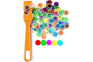 Dacefloy Magnetic Wands and Bingo Chips Set Magnet Wand 100 Multicolour Metal Ringed Discs Science STEM Kit Learning Accessories Family Game Night Tokens