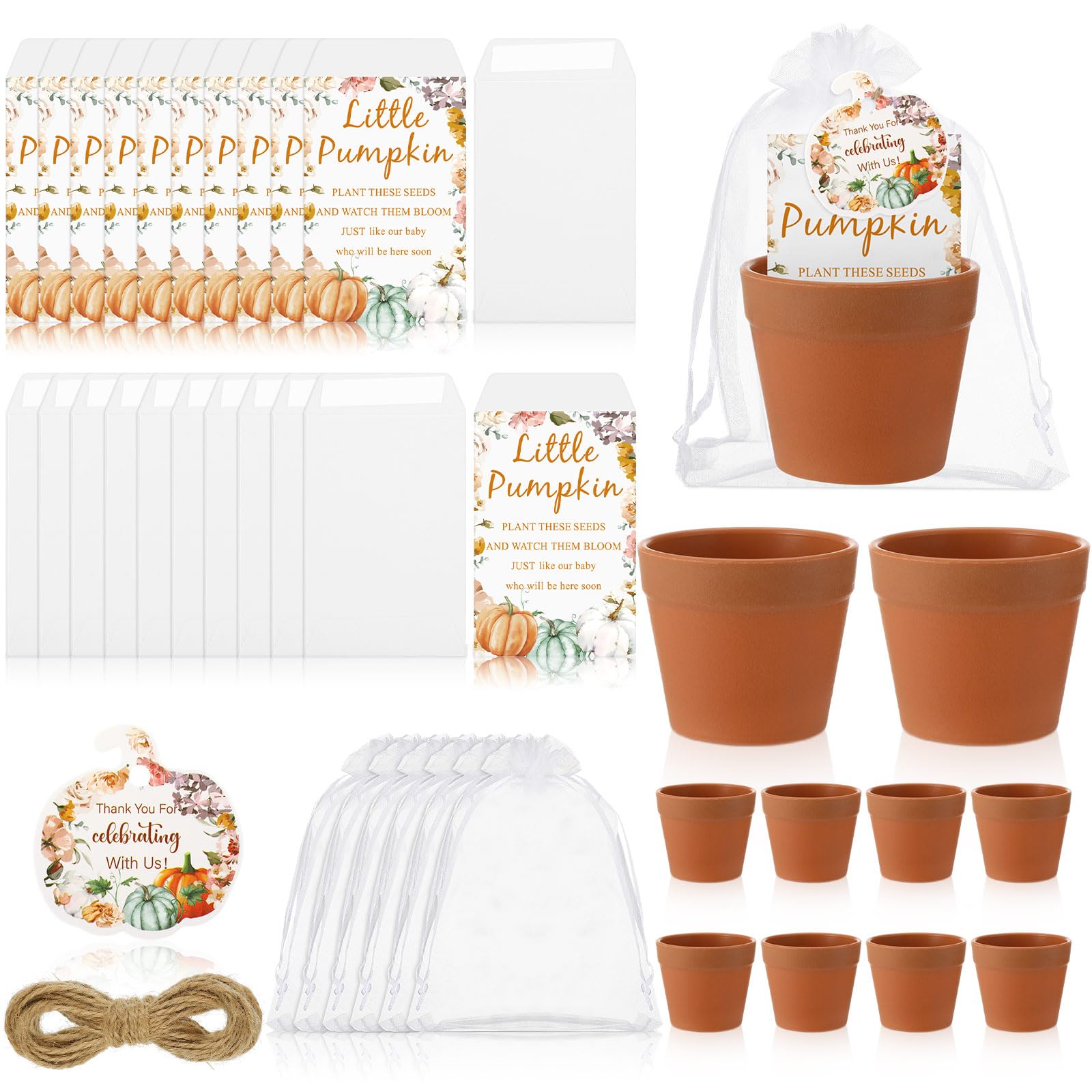 Photo 1 of Ctosree 50 Sets Fall Baby Shower Seed Packet for Guests a Little Pumpkin is on The Way Gifts Include Self Adhesive Seed Packets Flowerpot Thank You Tags Organza Gift Bags for Baby Shower Party Favors