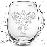 Elephant Wine Glass Stemless Unique Cup 17oz, Glass Elephant Gifts for Women Adults Wine Lover, Clear Etched Wine Glasses for Christmas, Wedding, Festivals, Birthdays Gifts for Women
