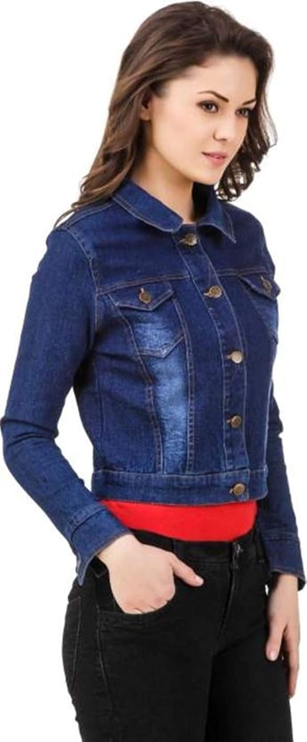c.cozami full sleeves denim blue jacket for women