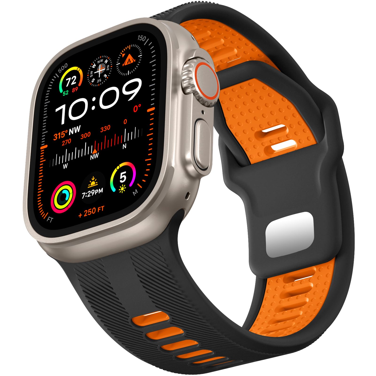 Dirrelo Compatible with Apple Watch Ultra 2 Strap 49mm 46mm 45mm 44mm 42mm Men, 26mm Wide Sport Soft Silicone Band for iWatch Ultra 2 Ultra 3 Strap SE 2 3 Series 11 10 9 8 7 6 5 4 3 2 1,Black/Orange