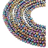 Bestewelry 1450Pcs 3x2mm Rondelle Glass Beads for Jewelry Making, Rainbow Faceted Crystal Beads Briolette Electroplate Spacer Bead for Wind Chimes Bracelet Earring Necklace DIY Craft