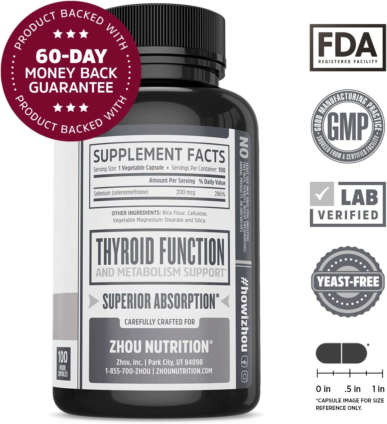 Selenium 200mcg for Thyroid, Prostate and Heart Health - Essential Trace Mineral with Superior Absorption - Yeast Free - 100 Once Daily Vegetable Capsules - Manufactured in The USA: Health & Personal Care