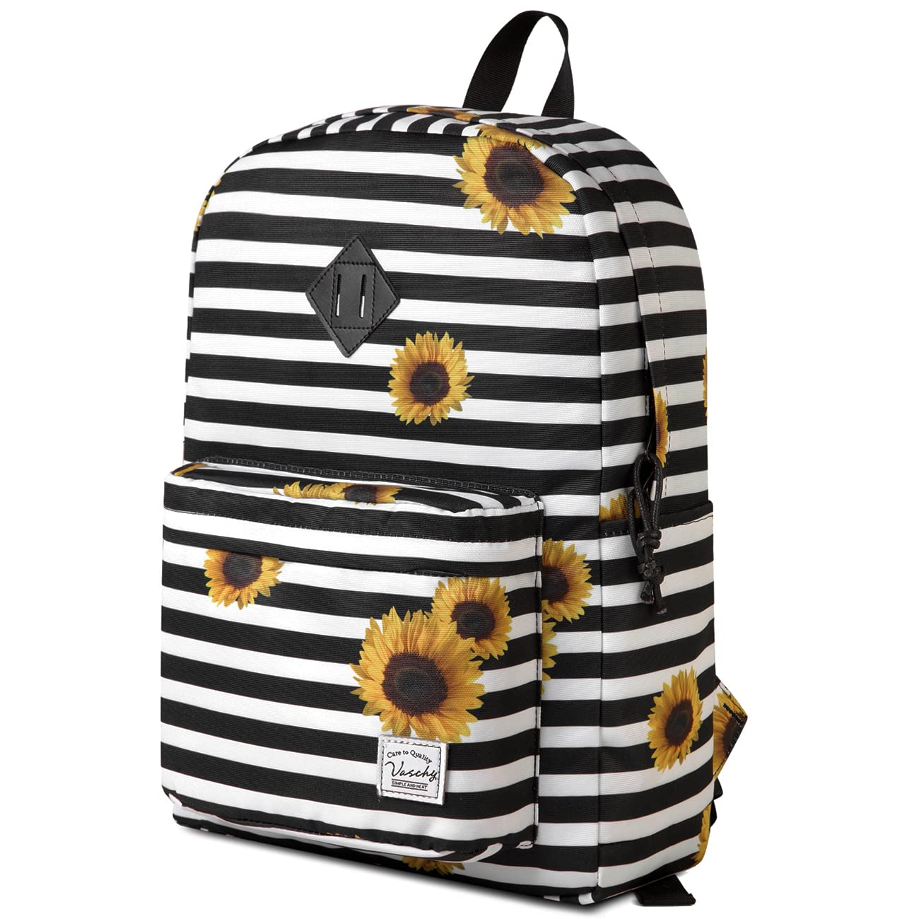 VASCHY School Backpack, Lightweight Water Repellent Backpack Men School Bag Women Children Boy Leisure for Girl School High School Teenagers College Business Travel, Striped Sunflower, Practical