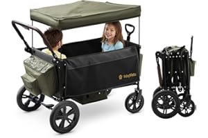 BabyVista Stroller Wagon for Kids, One-Hand Adjustable Push/Pull Handle, Spacious Storage, 8"/12" All-Terrain Wheels, Canopy with Bug Net, Wagon Stroller for Daily Walks, Short Trips & Grocery Runs