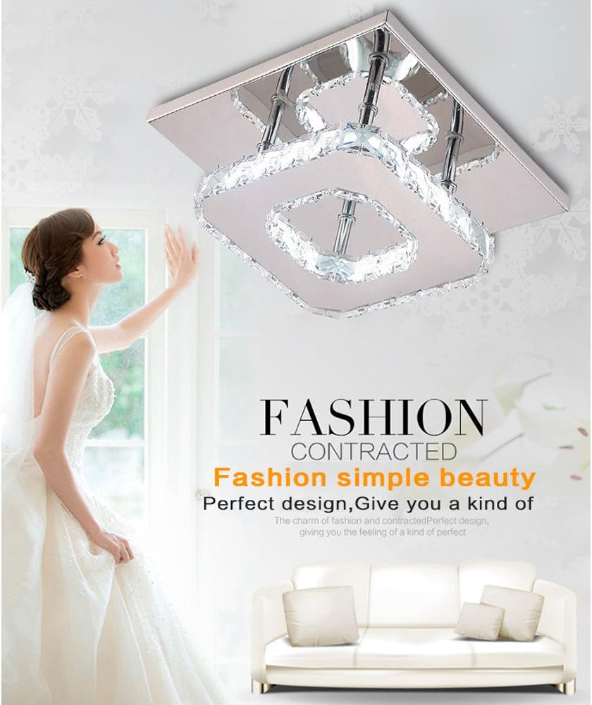 LED Crystal Lamp Modern Pendant Stainless Steel Embedded Ceiling Light 12W Chandelier Living Room Bedroom Corridor Entrance Hallway