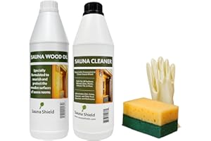 Sauna Shield Sauna Care Set – Sauna Wood Oil & Sauna Cleaner (33.8 fl oz each) with Applicator Sponge & Gloves | Protects, Cleans & Nourishes Sauna Wood | For Traditional & Infrared Saunas