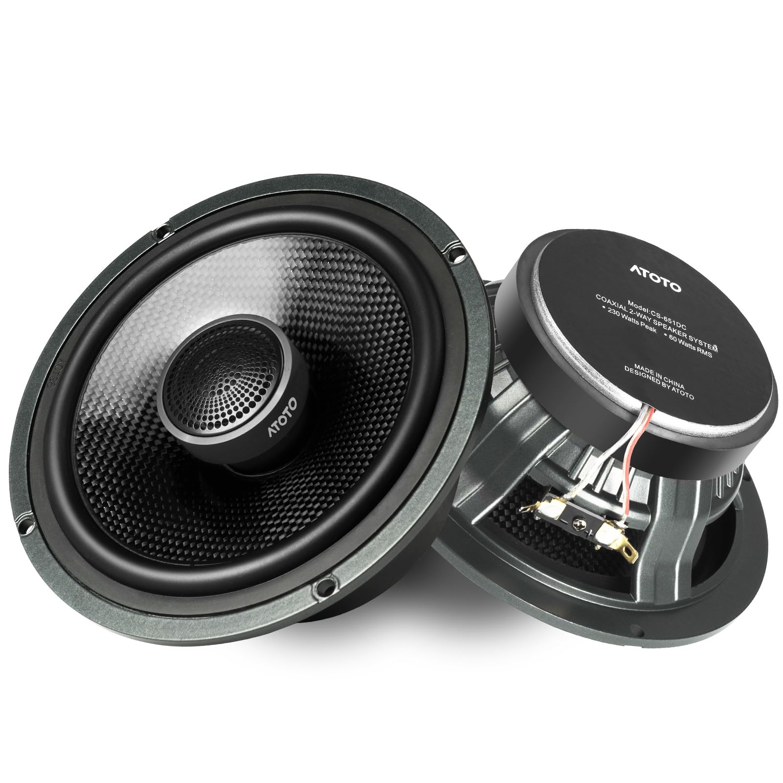 Photo 1 of ATOTO CS-651DC 2-Way Car Coaxial Speakers 6.5 Inch, 230W Max/60W RMS, Woofer 6.5" and Tweeter 1", High-Performance 4 Ohm Coaxial Car Speakers for Immersive Surround Sound, Pair(Black)