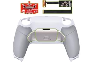 eXtremeRate Silver Real Metal Buttons (RMB) Version Rise 2.0 Remap Kit for PS5 Controller BDM-010 020 Gray Rubberized Grip Back Shell, Upgraded Programable Back Buttons Attachment for PS5 Controller