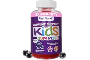 THE FEEL GREAT VITAMIN COMPANY Feel Great Immune Support for Kids | Vitamin C Zinc & Elderberry Gummies | Sambucus Nigra Immunity Multivitamin | Vegetarian | 60 Day Supply