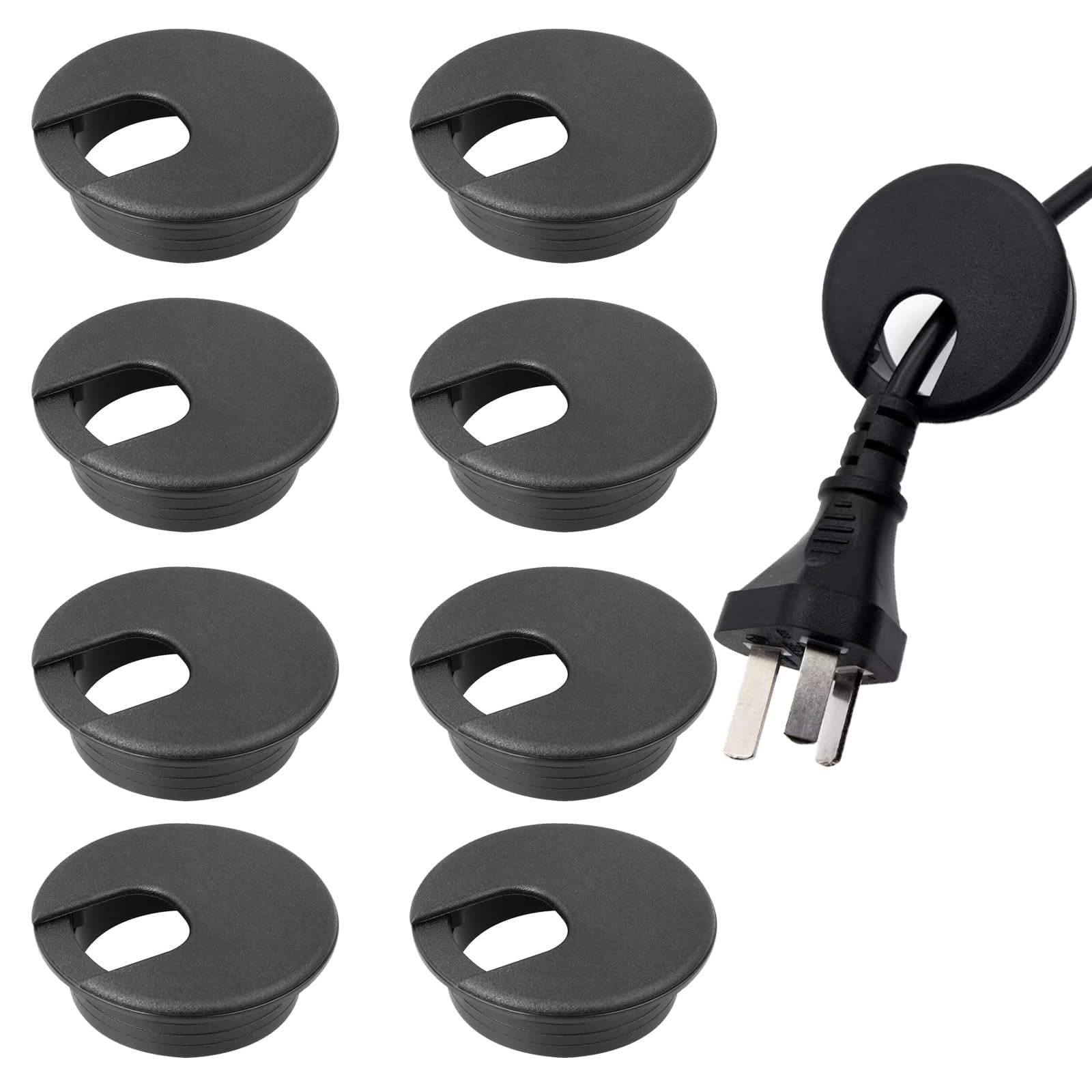 WUDQIJI Cable Grommet Desk 8 Pieces Diameter 50 mm Cable Pass Wire Hole Cover Desk Grommet Black Desk Grommet Cable Wire Grommet for Table Office Worktops