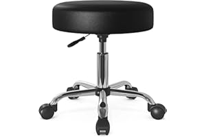 SHA CERLIN Rolling Stool with Wheels Swivel Shop Salon Chair Adjustable Drafting Massage Medical Tattoo Spa with PU Leather Cushioned,Black and Silver