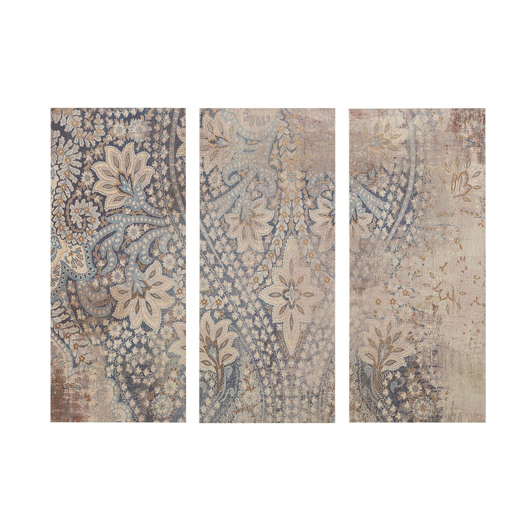 Madison Park, Weathered Damask Walls 3 Piece Set Wall Art, Modern Abstract Design, Global Inspired Damask Print Living Room Accent Décor, Blue Multi, 15 x 35