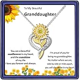 Granddaughter Necklace Granddaughter Christmas Gifts from Grandma,925 Sterling Silver Sunflower Necklace for Girls"You are my sunshine" To My Granddaughter Valentine Day Birthday Xmas Gifts With Message Card & Box
