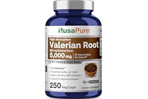 NusaPure Valerian Root 20:1 Extract, 250 mg Equivalent to 5000mg Per Veggie Caps, 250 Count, Vegan, Non-GMO, Bioperine