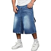 DISLANBO Men's Baggy Jeans Shorts Wide Leg Loose Fit Y2K Hip Hop Long Denim Shorts Streetwear Below Knee