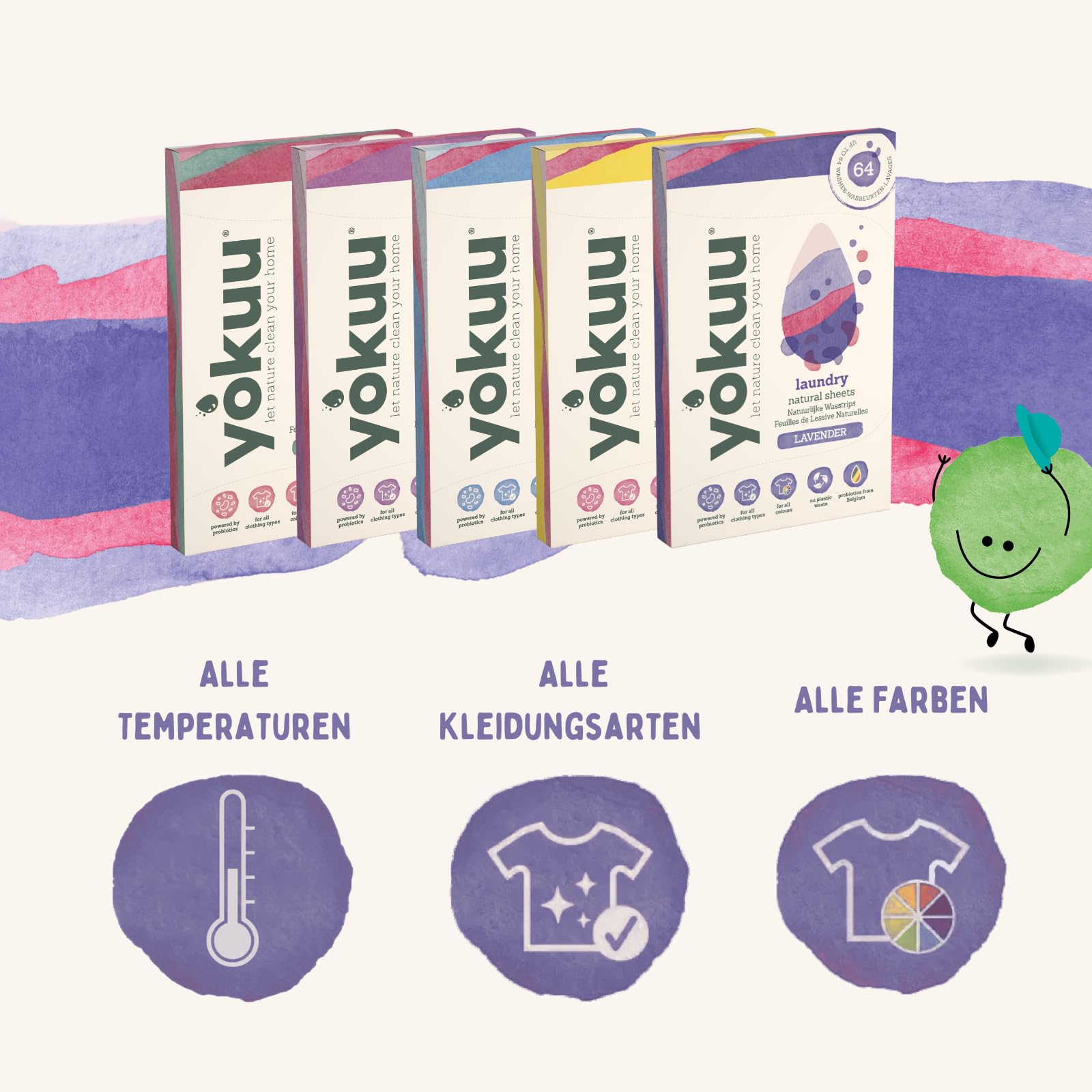 YOKUU Probiotische Reisewaschmittel Blätter | 64 Ladungen | Lavendel | Ökologische Waschblätter Schwarze & Weiße Wäsche | Ultra-Konzentriert, Vordosiert & Wasserlöslich 2