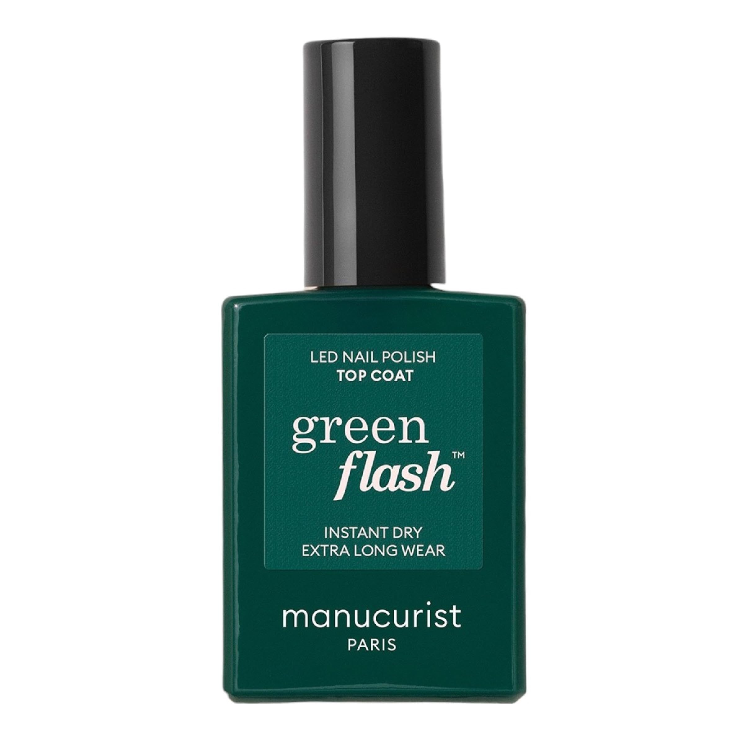 Manucurist - Green Flash Top Coat - Vegan LED Gel Nail Polish Top Coat - Lasts up to 12 Days - 12-Free - Plant-Based Ingredients - Made in France - 15 ml