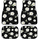 Daisy Car Floor Mats Set of 4,Cute Daisy Flowers Black Design Vehicle Front Rear Carpets Mat Decorative Car Floor Carpets Rugs Non-Slip Auto Foot Mats Car Accessories for Car SUV Truck