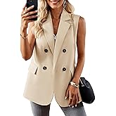 Mina Self 2026 Spring Women's Sleeveless Vest Tops - Double Breasted Lightweight Work Casual Long Blazer with Pockets