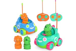 Kizeefun Dinosaur Remote Control Cars for Toddlers 2 Pack, 2-5 Kids Toys Dino Electric RC Trucks for 2 3 4 5 Year Old Age Boys Girls Birthday Christmas Ideas