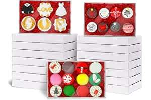 JOHOPACK 50 Pack 9.5 x 6 x 1.25 Inch Cookies Boxes with Full Clear Window, Bakery Boxes, Chocolate Covered Ores Boxes, Treat Boxes, Macaron Boxes for Christmas Mother's Day Valentine's Day