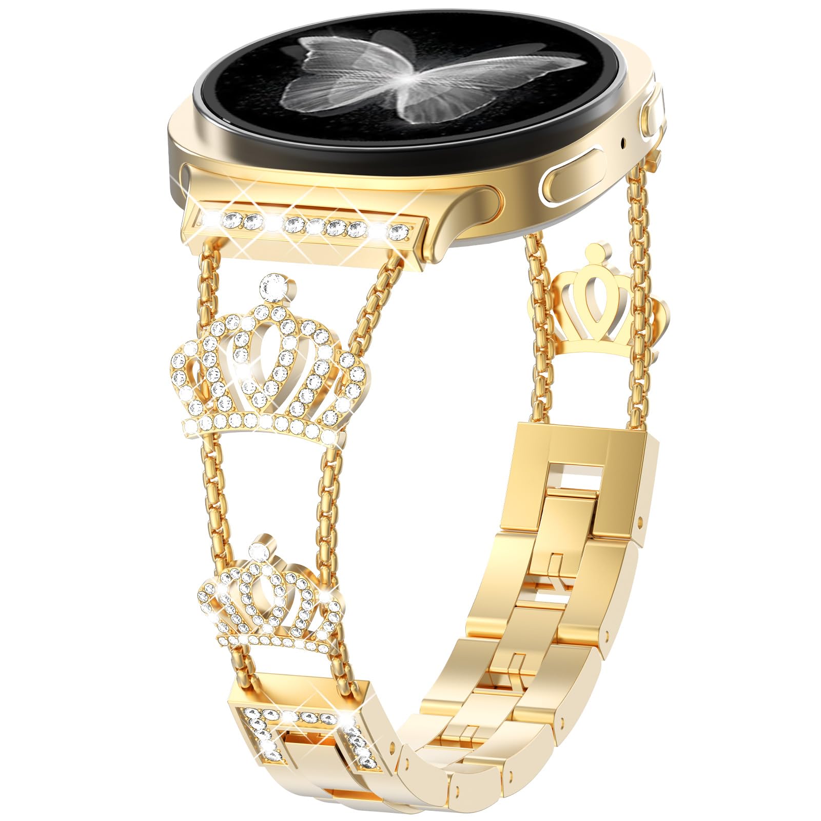 Bling Band Compatible with Galaxy Watch 8/ Watch 8 Classic 40mm/44mm, Diamond Crown Design Band for Women for Galaxy Watch 8/8 Classic, Gold
