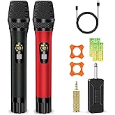Wireless Microphone, Professional UHF Dual Handheld Cordless Dynamic Mic System with Rechargeable Receiver - 160ft Range, Karaoke Microphone Set for Karaoke, Party Singing, Church, Speech, DJ, Wedding