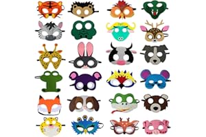 SSZS 24 Packs Animal Felt Masks for Kids Party Favors, Jungle Safari Theme Party Supplies with 24 Different Types Animal Birthday Party Decorations Animal Costumes for Kids