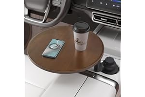 AXVLU Car Tray & Car Desk for Laptop, 360° Rotating Wood Cup Holder Table, Steering Wheel Tray, Car Accessories for Women & Men,Compatible with Tesla Model Y/3/S, Ford F150/Explorer/Maverick & Most Vehicles