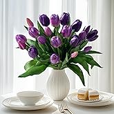 Bailikang 20PCS Fake Tulips 12' Artificial Tulip Silk Flowers Fake PU Bouquet Artificial Flowers Faux Flowers with Gift Box Soft Faux Tulips Bouquets Arrangements for Party Wedding Home