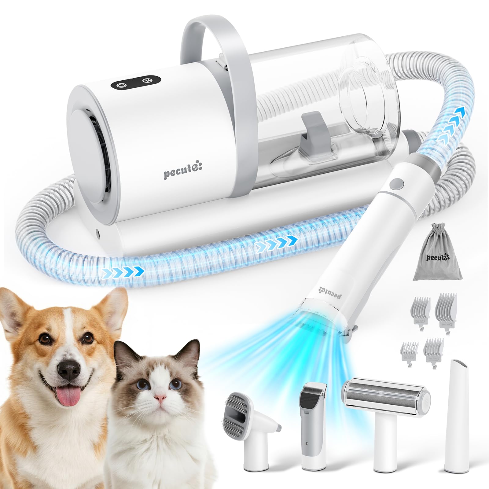 Photo 1 of Pecute Dog Grooming Vacuum, 4-in-1 Pet Grooming Kit with Clipper, Brush, 12000Pa Dog Vacuum for Shedding with 1.5L Dust Cup, Storage Pocket, Low Noise Pet Vacuum for Dog & Cat, Home Grooming