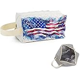 SuoSycorax USA Flag Printed Quilted Makeup Pouch for Women - Velvety Polyester Cosmetic Organizer w/Triple Compartments, Travel & Makeup Brush Holder