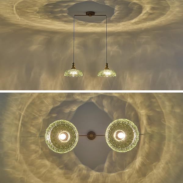 HDDFL VINTAGE PENDANT LIGHTING FIXTURES MODERN GLASS HANGING LAMP WITH ADJUSTABLE CORD FOR KITCHEN ISLAND DINING ROOM HALLWAY 2 LIGHT BRASS AND GREEN