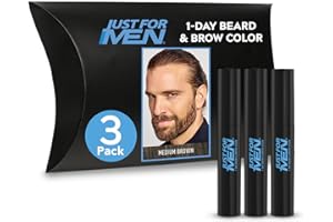 Just for Men 1-Day Beard & Brow Color, Temporary Color for Beard and Eyebrows, For a Fuller, Well-Defined Look, Up to 30 Applications, Medium Brown, Ships in Eco-Friendly Packaging (Pack of 3)
