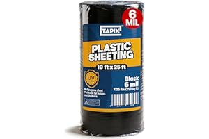 Plastic Sheeting (10' x 25') Long, 6 Mil (Black) - UV Protection Poly Sheeting Polyethylene Film, Heavy Duty Greenhouse Plast