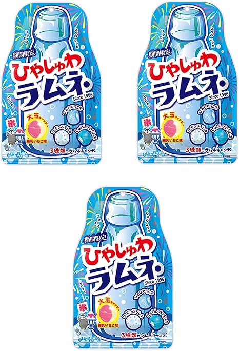 Amazon コンビニー限定 年7月新発売 扇雀飴本舗 ひやしゅわ ラムネ Since 1996 しゅわしゅわ ひやひや 期間限定 大玉キャンデー 練乳いちご味 ひやひやラムネ つぶつぶラムネ しゅわしゅわラムネ ３種類のラムネキャンデー キャンデー 75ｇｘ3袋 食べ試しセット 2