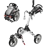 Caddytek CaddyLite Auto+360 Golf Push Cart - 4 Wheel Lightweight Foldable Golf Pushcart with Auto Folding, 360° Swivel Front Wheel, Aluminum Frame, EVA Wheels, Foot Brake, Umbrella & Drink Holder
