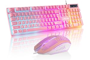 Pink Keyboard and Mouse Game USB Wired Kawaii ComboRGB Backlight Non conflicting Brown Mechanical Switch Feeling 4200DPI Mous
