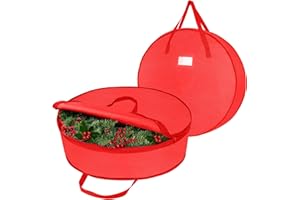bruwaa 2 Pack Christmas Wreath Storage Container Bag 30", Card Slot Durable Handles and Double Zipper Storage Containers and to Protect Artificial Garland - Red