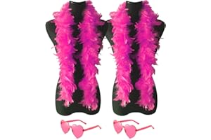 YBHOMINE 2 Pcs Feather Boas with Heart Rimless Sunglasses，4 ft Feather Boa Halloween Christmas Bachelor Party Pack Accessory