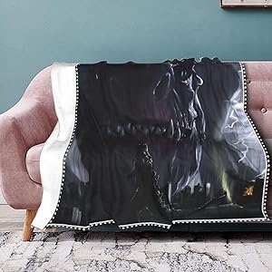 Asuuats Anime Godzilla King of The Monsters Warm Pompom Fringe Blanket, Soft Cozy Light Anti-Pilling Fluffy Throw Blanket, Home Decor Sofa Fuzzy Blanket Travel Lanket 60