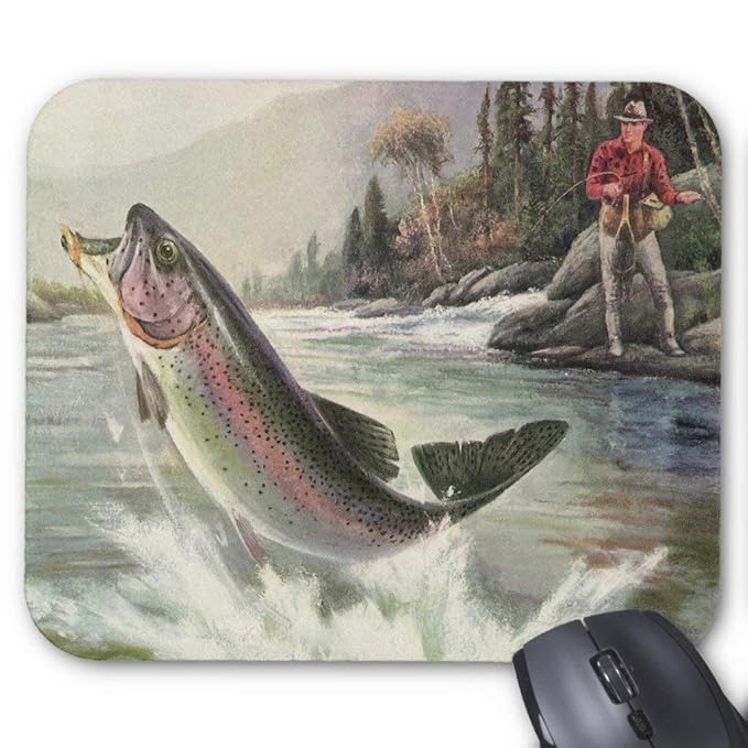 Gaming Mouse pad, Vintage Rainbow Trout Fish, Fisherman